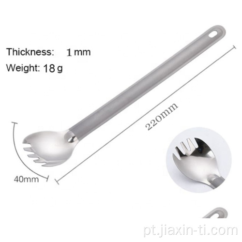 Titanium Long Handle Spork com tigela polida